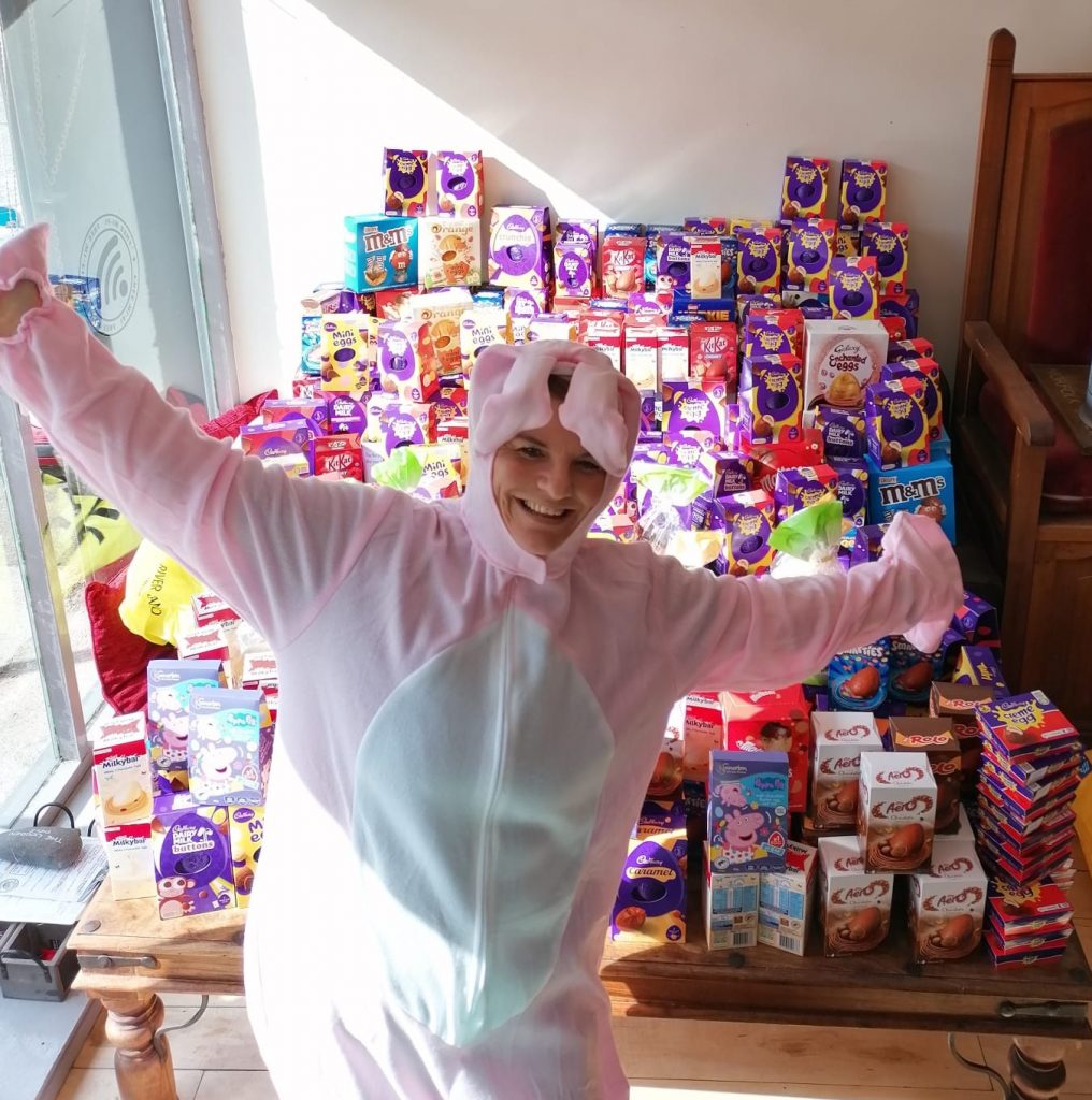 Julie Haley, our Operations Director (Specialist Services), delivering Easter eggs, dressed as the Easter Bunny. 