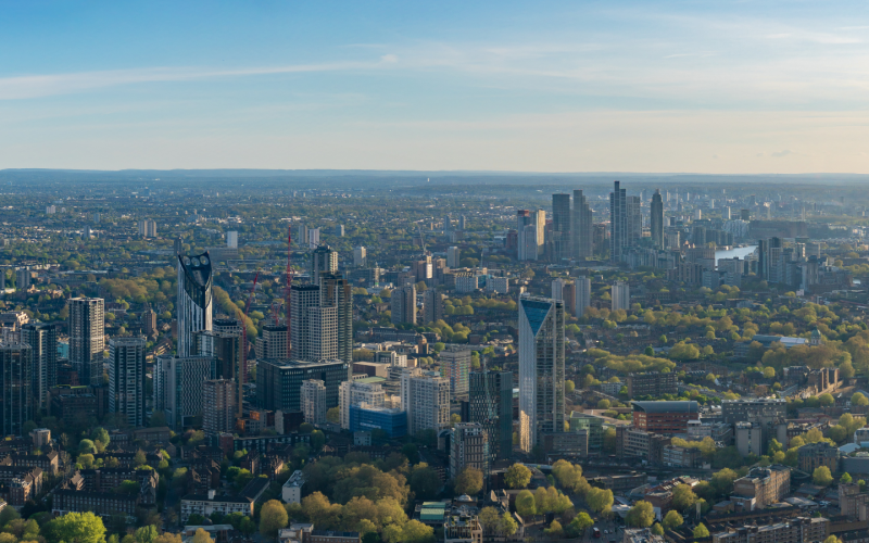 The skyline of Elephant and Castle and Lambeth in south London